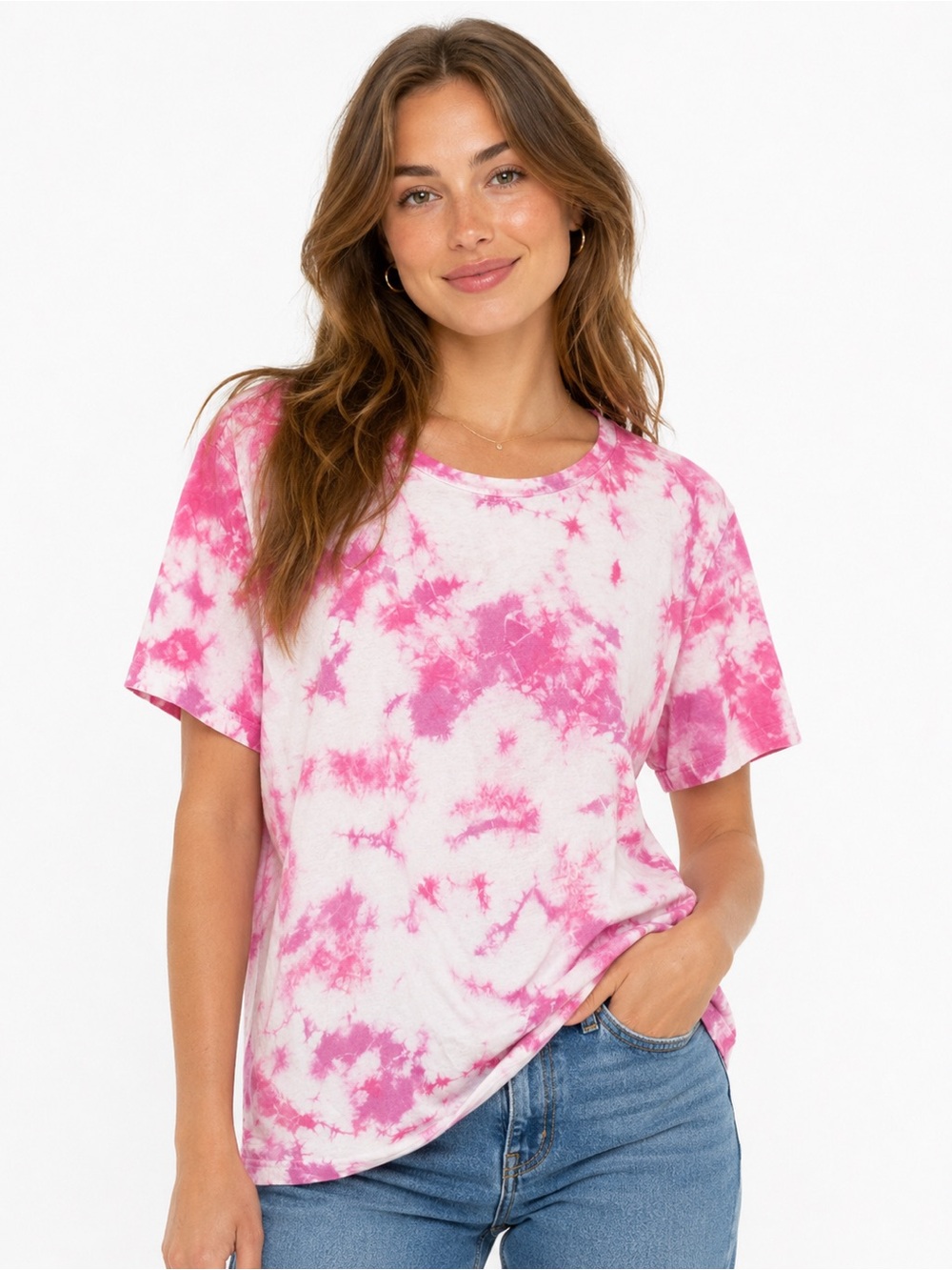 PINK- Pink & White Tie-Dye Short Sleeve Tee